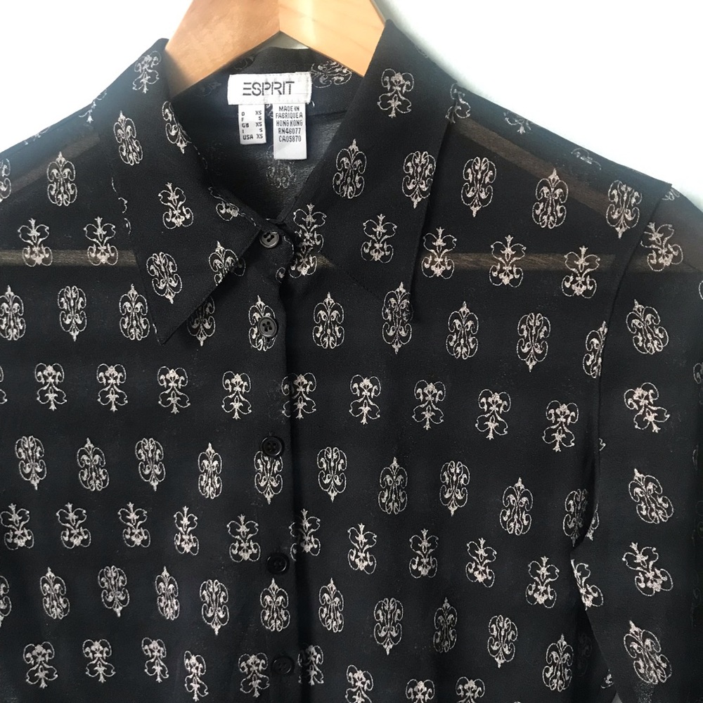 Esprit Sheer Button Down Top Black Size XS